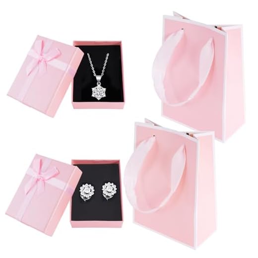 YFPOPONE 2 Stücke Schmuckschatullen mit Geschenkbeutel,9 x 7 x 3 cm,Schmuck Geschenkboxen,Geschenkverpackung Schmuck mit Schleife zum Ohrringen und Halskette,Geschenkbox Kleine mit Deckel (Rosa)