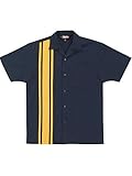 Mens Premium Racing Stripe Camp Shirt - Navy/Yellow, Medium