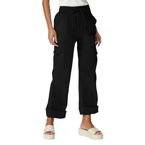 Pantalon jogging femme grande taille en coton noir pour sport et yoga