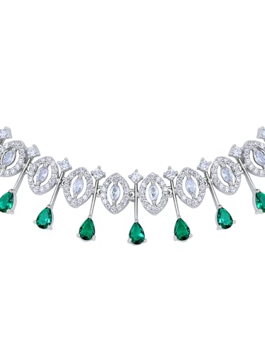 Image of ASMITTA Jewellery Green Stone Jewellery Set for Women American Diamond Necklace Set & Green Earrings for Women Stylish