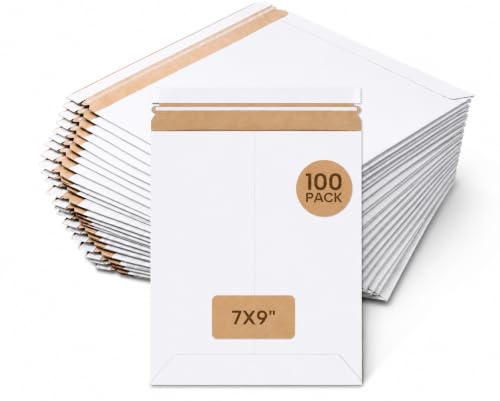 Image of BOX USA Rigid Mailers 7 inch x 9 inch (100-Pack) - Cardboard Mailer Envelopes for Photos, Greeting Cards, Trading Cards - Stay Flat