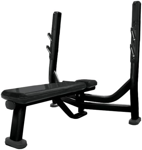 French Fitness FFB Black Olympic Flat Bench Press - Heavy Duty Steel Frame, Adjustable Catch Bars, Comfortable Cushions, Max 1000 lbs Capacity