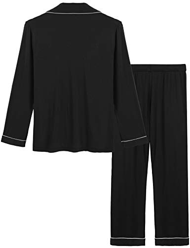 Joyaria Womens Soft Jersey Knit Button Down/Up Long Sleeved Pajama/Pj/Sleep Sets(Black, Xxl) #TOP1