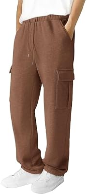 3rd hill Men's Fleece Cargo Sweatpants Loose Fit Cotton Joggers with 5 Pockets Open Bottom for Gym H...