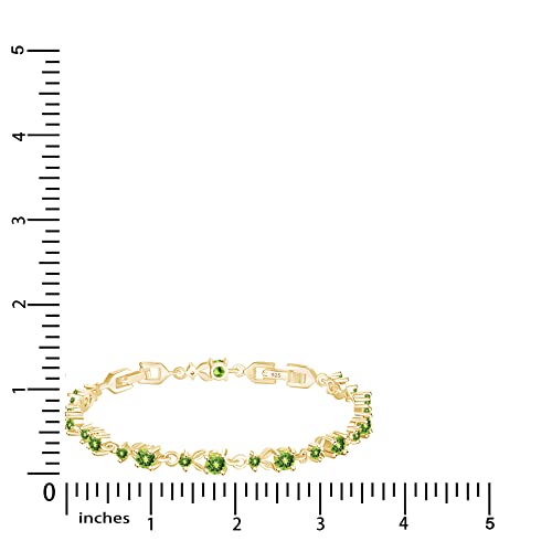 Affy 14K Yellow Gold Over Sterling Silver Leaf Shape Tennis Bracelet Round Shape Simulated Peridot 7.25" #TOP4