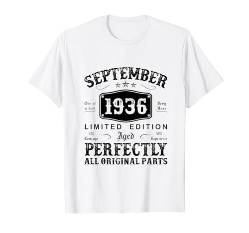 Regalo 88 Años Cumpleaños Hombre Original Septiembre 1936 Camiseta
