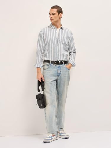 Image of THE Bear House Men's Slim Fit Black Cotton Solid Woven Shirt