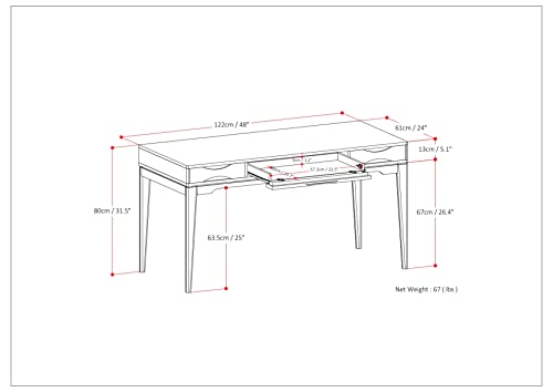 Image of SIMPLIHOME Harper Small Desk - 48 Inch Wide Solid Hardwood Writing Desk in Walnut Brown, Mid-Century Modern Home Office Computer Table for Study with 2 Drawers and Flip-Down Keyboard Tray