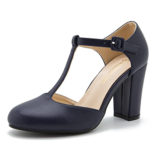 Women's T-Strap Mary Jane Pumps, Chunky Heel...