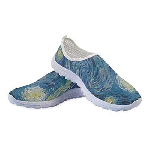 Kuiaobaty Damen-Turnschuhe, Netzstoff, zum Reinschlüpfen, Tiermalerei, Totenkopf, Stillen, Walking, Sneaker, bequem, Frühling, flacher Reiseschuh, Sternennacht, 39 EU Cover
