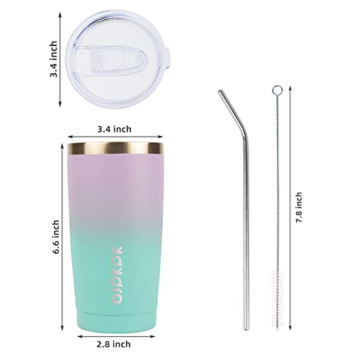 BJPKPK Insulated Stainless Steel Tumbler, Coffee Cup with Lid and Straw, Double Wall Vacuum Travel Mug, Powder Coated Leakproof Tumbler Cup,Lavender Green
