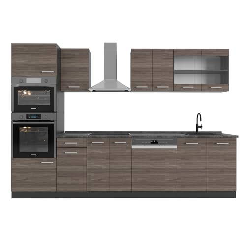 Vicco Küchenzeile R-Line, Edelgrau, 300 cm mit Hochschrank, AP Anthrazit, zur individuellen Kombination und Erweiterung geeignet