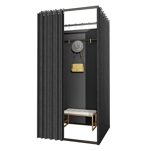 Clothing Store Fitting Room, Changing Room Privacy Screen Partition with 90% Blackout Curtain and Hook, Suitable for Shopping Mall, Swimming Pool, Gym (Black, 100x200cm)