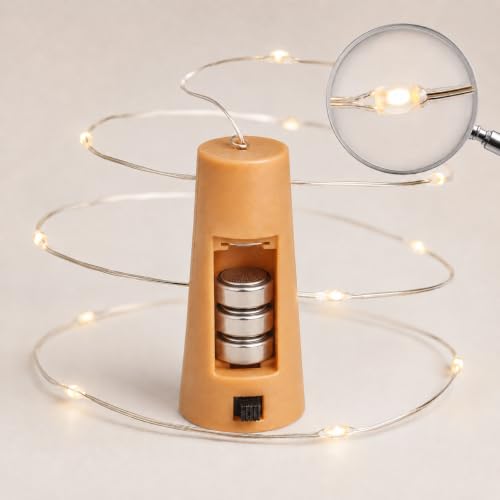 Image of fizzytech Wine Bottle Cork Copper Wire Fairy String Lights Pack of 10, 2 Meter Battery Operated Warm White Lights for Party, Wedding & Romantic Decor - 20 LED