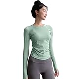 ZERAOKE Women’S Long Sleeve Crew Neck Compression Yoga Top Base Layer,Slim Fit Athletic Workout Shirt for Running Gym-Light Green-L