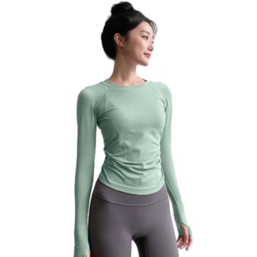 ZERAOKE Women’S Long Sleeve Crew Neck Compression Yoga Top Base Layer,Slim Fit Athletic Workout Shirt for Running Gym-Light Green-L