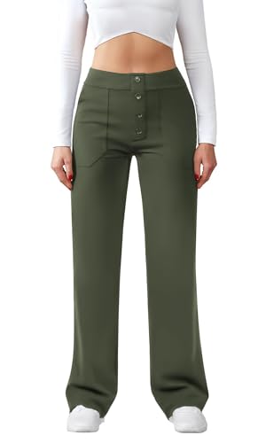 JEKAOYI Womens Casual High Waist Straight Leg Pants Stretchy Button Business Dress Work Pocket...