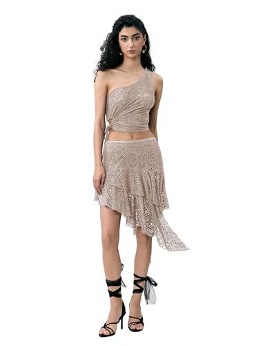 Women's Asymmetrical Lace Mini Skirt Irregular Hem High Waist Bodycon Skirt for Party Date Casual