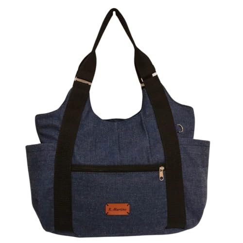 Bolsa feminina jeans grande alça ombro lateral mão casual trabalho faculdade passeio tendência moda espaçosa diversos bolsos média chique elegante luxo