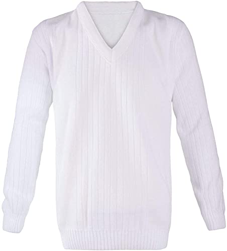 DIGITAL SPOT Suéter acanalado de punto blanco para hombre, sin mangas, cuello en V, para césped, talla S/5XL, Manga larga blanca., XXXXL
