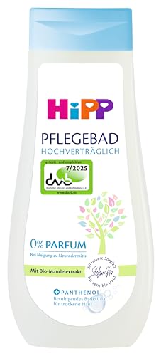 HiPP hochverträglich Pflegebad mit Panthenol und Bio-Mandelextrakt parfumfrei & hypoallergen perfekt für trockene Haut bei Neigung zu Neurodermitis 200ml