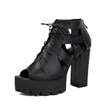 HFIVneen 11CM Women's Lace-Up Peep Toe Platform Booties...