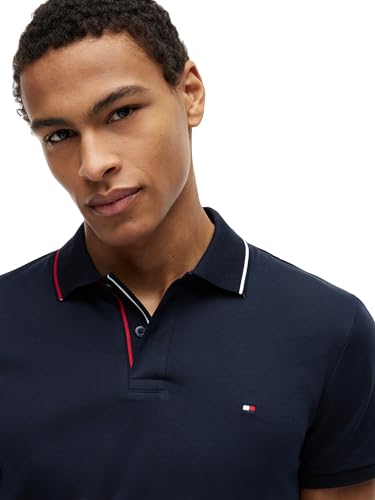 Image of Tommy Hilfiger Men's Short Sleeve Casual Polo Shirts in Slim Fit with Liquid Cotton and Cuff Designs