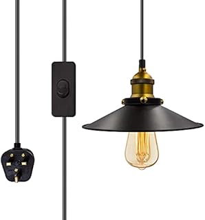 Vintage Industrial Bronze Plug in Pendant Light with On/Off Switch,Retro Brass Hanging Lamp Lampshade,E26 E27 Base 6M Cable Adjustable Plug in Ceiling Light Fixture,Rustic Lamp for Home Cafe Garage
