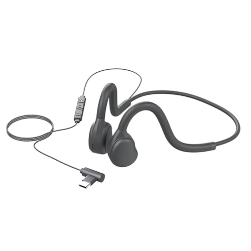 fesoklaf Casque de sport à oreilles ouvertes, casque de course à pied filaire avec micro 3,5 mm, connecteur de type C, casque stéréo pour bureau, cyclisme, jogging, gym, entraînement (type C)