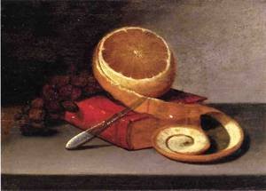 Peinture à l'huile Orange and Book 1817 Raphaelle Peale toile 20 x24 pouces