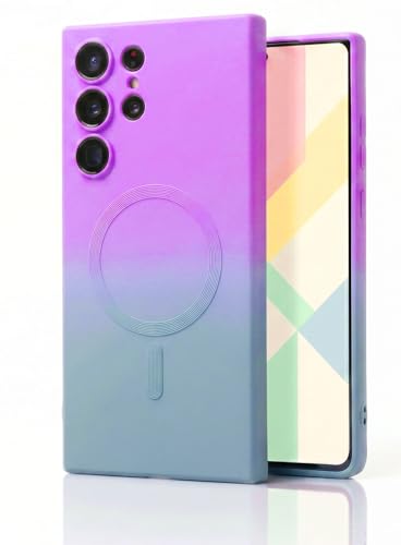 Image of amazon basics Gradient Mag-Safe Case for Samsung Galaxy S22 Ultra | Soft Silicone Shockproof Cover with Camera Protection | Slim Lightweight Design | Smooth Touch & Durable - Purple & Gray