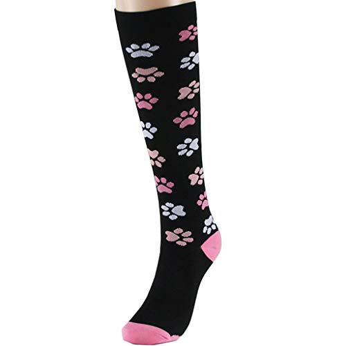 DONGBALA Imprimé léopard Chaussettes de Compression, Bas de Sport Séchage Rapide Respirant pour courrir Athlétique Varices Antidérapant Amortissement (1 Paire),Pink,41~46eu