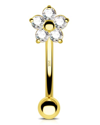 Jewseen 14K Gold Rook Piercing Jewelry 16g Rook Earring Flower Curved Barbell Rook Piercing Eyebrow Piercing Jewelry Daith Piercing Jewerly Lip Ring for Women Men