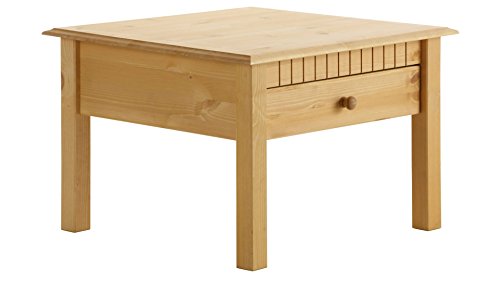 Loft24 A/S Couchtisch mit Schublade Wohnzimmertisch Landhausstil Kolonialstil Holz Kiefer massiv Farbauswahl Größenauswahl (gebeizt geölt, 60 x 60 cm) Cover