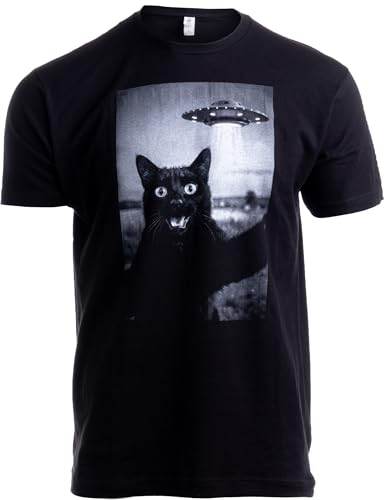 Cat Selfie with Alien UFO Funny Cat Gifts for Men, Graphic Meme Men's Novelty T-Shirt- (Men,XL)