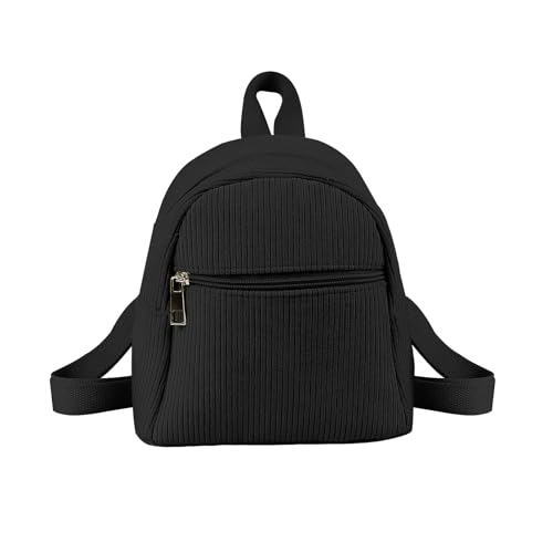 WisePoint Mini Rucksäcke für Mädchen und Damen, Cord Rucksack Damen Klein Daypack mit verstellbaren Schultergurten, Stilvolle Rucksack Klein zum Pendeln, Einkaufen, Reisen (schwarz)