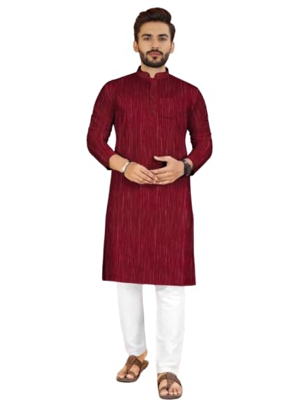 Image of Men's South Cotton Textured Ethnic Kurta Regular Fit Traditional Casual Wear