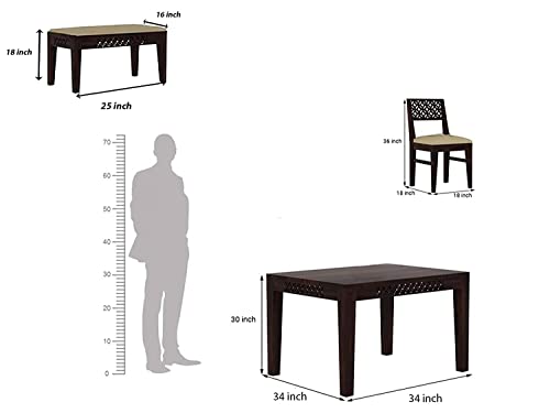 Image of Solid Wood 4 Seater Dining Room Sets || Wooden Dining Table Set with 2 Chairs and 1 Bench|| Dining Table Set for Home Living Room Furniture (Finish-Walnut)