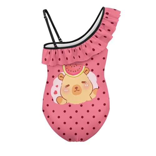 Image of Girls One Piece Swimsuit Ruffled Halter Bathing Suit with Adjustable Strap Beach Sport Swimwear for 3-14 Years