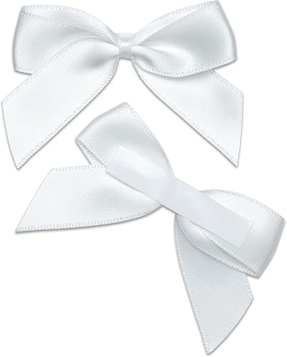 Italian Options Small Satin Ribbon Bows, Self Adhesive Bow Decorations for Crafts, Gift Wrap, Hampers, Hair Bows, Wedding Stationery, Floristry, Christmas, Cakes, Crafting, White, 12 Pack, 5 cm