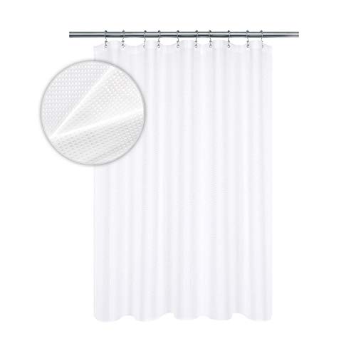 Image of Barossa Design RV Shower Curtain Waffle Weave 60 x 64 Inches for Travel Trailer and Camper - 230GSM Heavy Fabric, Water Repellent, Washable, White, 60x64