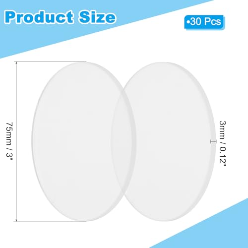 Image of PATIKIL 3 inch Acrylic Circles, 30Pcs 0.12 inch Thickness Round Acrylic Sheets Acrylic Circle Blanks Cake Disc Panel for Sign DIY Craft Project, Paintings, Picture Frame, Table Top, Clear