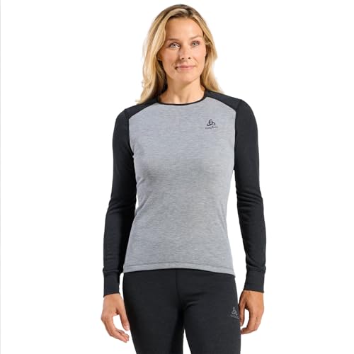 Odlo Thermounterwäsche für Damen Active Warm im Set | Dunkelgrau Grau meliert | Größe XS | Langarm-Thermoshirt und Thermo Leggings | Warme Skiunterwäsche