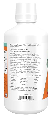 Image of NOW Foods Supplements, Colloidal Minerals Liquid, Plant Derived, Essential Trace Minerals, Raspberry, 32-Ounce