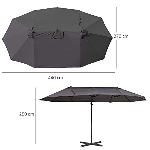 Outsunny Dubbele parasol, zweefparasol, dubbele parasol met zwengel, verstelbare tuinparasol, zonwering, metaal, 440 x… - Afbeelding 4