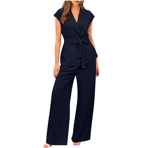 Jogginganzug Damen Set Große Größe Abendanzug Taille Hosenanzug Elegant 2-Teiliges Set Outfit Baumwolle Zweiteiler Chiffon Shirt und Hohe Cocktail Party Festlich Freizeitanzug Streetwear