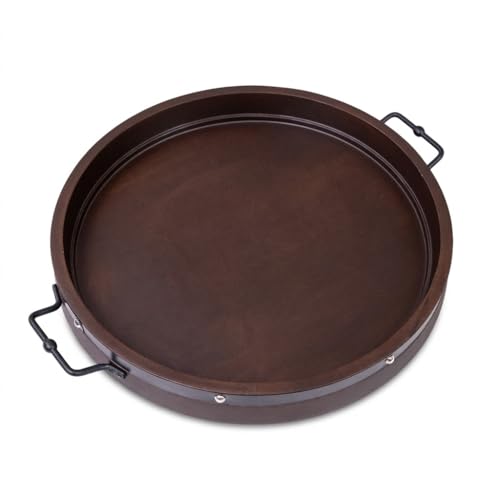 20" Extra Large Round Ottoman Tray, Heavy Duty Mango Wood, for Serving Tea, Breakfast in Bed, Living Room Large Coffee Table Tray Rustic with Farmhouse Style, Decorative Handles and Accent Strap by A Sight Beyond - Image 2