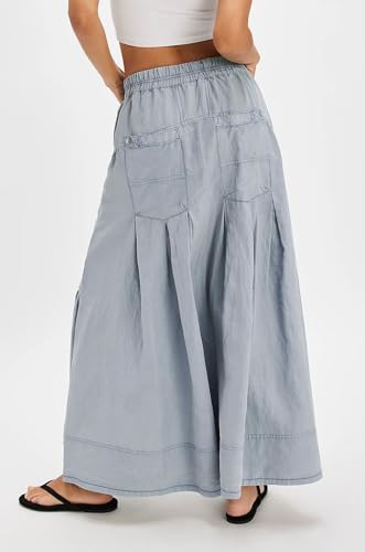 CHARTOU Women Lightweight Tencel Denim Skirt Utility Maxi Parachute Cargo Skirt with Pockets2