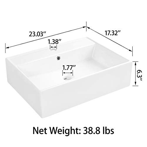 Sinber 24" X 17" X 6.3" White Rectangular Ceramic Countertop Bathroom Vanity Vessel Sink Bvs2417A-Ok #TOP4