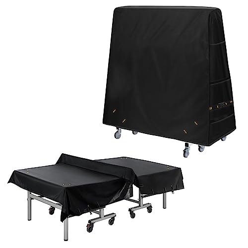 Zenicham 600D Ping Pong Table Cover - Ping Pong Table Cover Outdoor Waterproof & Windproof, 10.7 x 7.4 Ft Heavy Duty Table Tennis Cover Fits Universal 9 x 5 Ft Tennis Table, Black